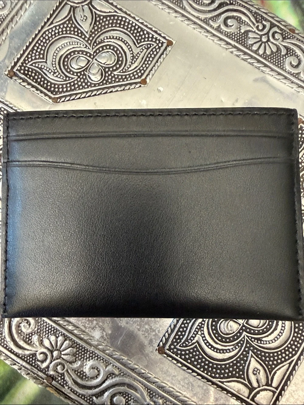 Coach Black Leather Card Holder with Silver 'C' Emblem